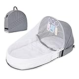 Hpory Tragbares Reisebett Baby mit Moskitonetz und Spielzeug, Faltbar Tragetasche Zusammenklappbar Babybett Kinderbett Reisebett Baby Bett für Neugeborenes und Kinder Outdoor Camping Reisen - Grau
