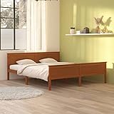 Mogou Massivholzbett, Bettrahmen, Bett, Badezimmer Möbel, Honigbraun Kiefernholz 180x200 cm