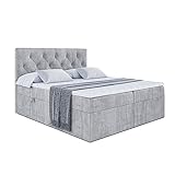 ALTDECOR Boxspringbett mit Multipocket-Matratze H4 (20 cm hoch) mit PUR + Kokosmatte, Topper (4 cm hoch), Polsterbett mit Kopfteil und Bettkasten 140x200 Grau Monolith 84