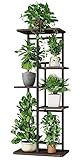 HABOWN® Hölzern Blumenregal Pflanzenregal 5-Tier 6 Töpfe, Mehrstöckig Blumenständer Pflanzenständer Blumenbank Blumentreppe Pflanzentreppe Standregal für Innen Außen Garten Balkon Deko (Schwarz)