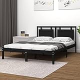 JUNZAI Massivholzbett, Familienbett, Bed Frame, Betten, Bettboden, Bettrahmen, Bettstell, Schwarz 200x200 cm