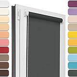 Estika® Rollo für Fenster ohne Bohren - 45cm x 150cm - Dunkelgrau - 25 Stoff Farben, Klemmfix Montage, Fenster rollos für innen, Sichtschutz für Fenster und balkontür (45 cm Stoffbreite)