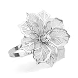 Vindar 12 Stück Serviettenringe mit ausgehöhlten Blumen Servietten Halter für Hochzeits Party Feiertagsbankett Weihnachtsessen Zarte Serviette Schnallen Dekor Gunst (Silber)