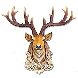 Hirschkopf Wand Home Decor 3D Skulptur Kunst Hirschkopf Wanddekoration Wand Home Hotel Tür Dekor Für Wandhalterung Hirsch Horn Dekoration (Color : C, S : 58 * 63cm)