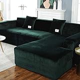 DMGY Sofa üBerzug PlüSch Sofabezug Samt Elastisches Leder Ecke Schnitt FüR Wohnzimmer CouchbezüGe Set Sesselbezug L-Form Sitz SchonbezüGe,Grün,2 Seater