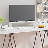 TOYOCC Entertainment Centres & TV-Ständer, TV-Ständer/Monitorerhöhung, Glas, Weiß, 60 x 25 x 11 cm