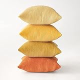 MIULEE Kordsamt Kissenbezug Weiche Kissenhülle Dekorative Sofakissen Quadratische Dekokissen Moderne Zierkissenbezug Gestreifte Kissenbezüge für Wohnzimmer Schlafzimmer 4 Stück 40x40cm Orange