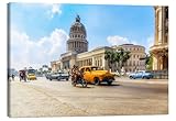 Posterlounge Havanna Kapitol mit Oldtimer Leinwandbild von Reemt Peters-Hein Wandbilder für jeden Raum 100 x 70 cm Reisen Wanddeko