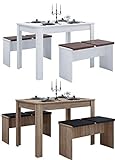 VCM Holz Essgruppe Bank Küchentisch Esstisch Set Tischgruppe Tisch Bänke Esal XL Sonoma-Eiche