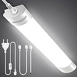 Feuchtraumleuchte LED 40cm, 18W 1800lm 4000K Wasserdichte Feuchtraumleuchte mit Kabel und Stecker, IP66 Decken-LED-Leuchtstoffstreifen Neutralweiß für Garage, Keller, Werkstatt, Feuchtraum Büro