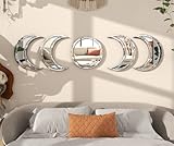 SHYFOY Mond Spiegel Set Wanddekoration für Wohnzimmer 5 PCS verspiegelte Dekoration Finish Echtglas-Spiegel und Gliter Frame dekorative Wandspiegel, große Größe Mond verspiegelte Home Decor