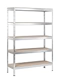 SCHULTE Regalwelt Schwerlastregal XL mit 5 Holzböden, Traglast pro Ebene 250 kg, 180x130x45 cm (HxBxT), verzinkt, Lagerregal, Kellerregal, Werkstattregal, Steckregal