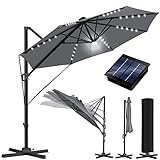 KESSER® Sonnenschirm Ampelschirm Sun Rund XL LED Solar Ø330 cm Inkl. Abdeckung + Windsicherung 7-Fach Verstellbar Drehbar Neigbar Kippbar Groß 360° Drehbar Gartenschirm mit Kurbel Sonnenschutz UV50+