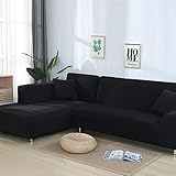 shenglan Sofa Form Spandex Sofabezug Einfarbige Elastische Ecksofabezug Schutzhülle Wohnzimmer 1/2/3/4 Sitz (Kissenbezug Separat Erhältlich)-Schwarz_4 Sitz 235-300Cm