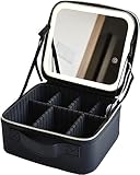 Große Schminktasche mit LED-Spiegel Kosmetiktasche Reise-Schminktasche Toilettenartikel-Organisator Beauty Train Case,Large,Black