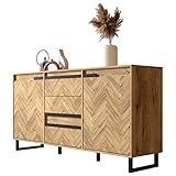 Newroom Sideboard Bartex Eiche Fischgrätenmuster Sideboard Modern Klassisch - 156,4x82,6x42 cm (BxHxT) - Highboard Anrichte - [Melami.one] Wohnzimmer Schlafzimmer Flur Esszimmer