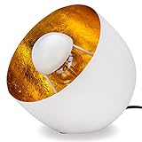 ZEYA Tischlampe weiß gold Metall, Ø 20, Kugel Tischleuchte weiss, Deko Lampe stehend, runde Dekolampe Wohnzimmer industrial, E27 Fassung max 40 Watt