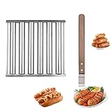 DHliIQQ Edelstahl-Hotdog-Rollrost mit langem Holzgriff, Hotdog Roller Wurstrolle für Grill, 2023 kreatives Grillwerkzeug, Verbrühungsschutz, gleichmäßig erhitzen, 5 Hotdog-Kapazität