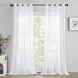 Deconovo Gardinen Wohnzimmer Voile Durchsichtige Vorhänge mit Ösen Halbtransparent Dekoschal Leinenoptik Wohnzimmer Deko Ösenvorhang, 260x140cm(HöhexBreite), Weiß, 2er Set