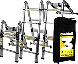 𝐂𝐑𝐀𝐅𝐓𝐅𝐔𝐋𝐋 Alu Teleskopleiter Klappleiter CF-102A - 𝟑 𝐉𝐀𝐇𝐑𝐄 𝐆𝐀𝐑𝐀𝐍𝐓𝐈𝐄 - Tragetasche - Leiter - Anlegeleiter - Trittleiter (2 x 2.2 Meter (Total 4.4 m))