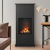 Noble Flame New Orleans [Stand-Elektrokamin Opti-myst]: Schwarz-grau - Kieswanne mit weißen Steinen - Brennraum: Schwarz, spiegelnd