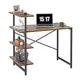 CubiCubi Kleiner Schreibtisch mit Regal 100 x 50 cm, 3-stöckiges Regal Computertisch, Pc Gaming Tisch, Einfach zu installierender Schreibtisch, Stabil Stahlgestell schreibtische, Braun