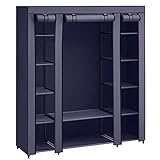 SONGMICS Kleiderschrank, Stoffschrank, mit Überzug aus Vliesstoff, Faltschrank mit Kleiderstange, 45 x 150 x 175 cm, 12 Ablagen, Metallrahmen, Schrank fürs Schlafzimmer, Marineblau LSF003I02