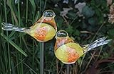 Bornhöft 2er Set Gartenstecker Glasvogel Deko Beetstecker Handarbeit Skulptur Vogel 1 (Gelb-Orange)