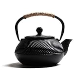 Schwarze Japanische Teekanne Aus Gusseisen Mit Infuser Für Losen Tee Und Teebeutel, Tetsubin Teekessel Herdsicher 800Ml