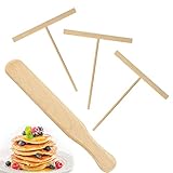 VCRANONR Teigverteiler Pfannkuchen Crepes Verteiler Teig Spatel Crepes Herstellung Set Crepes Maker Zubehör Küchenutensilien Crepe Spreader (1 x Buchenholz Spatel + 3 x Teigverteiler Holz)