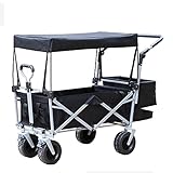 ZAANU Bollerwagen, Rollwagen, Nachziehwagen auf Rädern mit verstellbarem Griff, Abdeckung, Tasche, Getränkehalter, Camping, Outdoor, Picknick, Einkaufen, Strand/Schwarz (Schwarz)