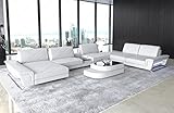 XXL Sofa Wohnlandschaft Bari in Leder Sofa mit USB-Anschluss Kopfstützen LED-Licht Ledersofa Designersofa Couch (Ottomane Links (auf Sofa blickend), Weiss)