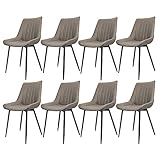 Homewell Esszimmerstühle 8er Set, Technikstoff Samt Küchenstuhl Polsterstuhl, Ergonomisch Wohnzimmerstuhl mit Rückenlehne, Bequemer Akzentstuhl mit Stahlbeinen (8, Braun)