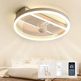 Sky angle Led Deckenventilator mit Beleuchtung, Leise Dimmbar Deckenleuchte mit Ventilator Lampe Decke, Leise Deckenventilatoren mit Leuchte und Timer Fernbedienung (Weiß, Ø 40cmX9cm)