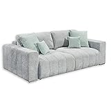 Stella Trading TRISCHA Bequemes Schlafsofa mit Bettkasten, Stoffbezug Hellgrau - Klappbares Sofa mit Schlaffunktion & dekorativer Steppung - 250 x 87 x 115 cm (B/H/T)