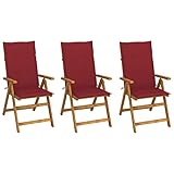 ZEYUAN Klappbare Gartenstühle 3 STK. mit Auflagen, Gartensessel, Campingstuhl, Hochlehner, Balkonstuhl, Balkonmöbel, Terrassenstühle, Balkon Stuhl, Massivholz Akazie