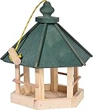 dobar® 90038FSCe Vogelfutterhaus 6-eck hängend - Offenes Vogelhaus Massivholz - Wildvogelfutterstation zum Aufhängen - Futterhaus für die Ganzjahresfütterung - 29 x 32 x 36 cm - Grün