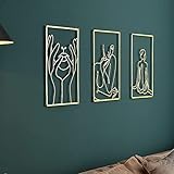 3 Pcs Gold Metal Wall Art Decor- Elegant, Stylish Female Body Line Art with 3D Shadow Effect- Abstract, Minimalist Wall Art for Bedroom, Living Room & More- Modern, Gold Accent Decor