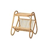 HczioN Doppellagiges Rattan-Regal, offener Zeitschriftenständer, Kleiner Couchtisch neben dem Sofa, Telefontisch, Retro-Stil, Keine Montage erforderlich (Größe: 42 x 40 x 49 cm)