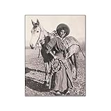 HOWDA Wandbild Poster für Wohnzimmer Poster Western Cowgirl Poster Vintage Afroamerikanische Wand Bilder Schwarz Und Weiß Schwarzes Mädchen Mit Ein Pferd Leinwand Wand Bilder (40x60cm Kein Rahmen)