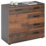 Kommode Sideboard Schrank Chicago in Beton dunkel/Old Style, mit 1 Tür und 4 Schubladen Highboard