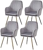 Moderne Esszimmerstühle für die Küche, Esszimmerstühle, 4er-Set, weicher Goldener Samtstoff, Küchenstuhl, verstellbare, rutschfeste Metallbeine, Moderne Büro-/Empfangsstühle (Farbe: E)