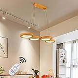 LED-Pendelleuchte mit 4 Ringen aus Holz mit Fernbedienung, dimmbare moderne Hängelampe, Esszimmerlampe, Wohnzimmer, Bar, Restaurant, stufenloses Dimmen, Hängelampe, Kronleuchter