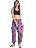 Orient Trail Damen Hippie Bohemian Palazzo Yoga Scrunched Bottom Tie Dye Haremshose, Nebula Pink, X-Large Lange