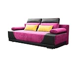 BETTSO -Sofa Mit Schlaffunktion und Bettkasten, Couch für Wohnzimmer, Sofa Federkern Sofagarnitur Polstersofa Wohnlandschaft mit Bettfunktion-GREG Rosa+Schwarz