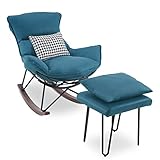 M MCombo Sessel Schaukelsessel mit Hocker, moderner Schaukelstuhl, Relaxstuhl für Wohnzimmer modern, bequemer Lesestuhl, Stillsessel, Swing Chair, 4118 (Blau)