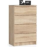 AKORD Kommode mit 4 Schubladen Beistellschrank Highboardmodernes Sideboard für Wohnzimmer Esszimmer Schlafzimmer Flur Badezimmer 60x99x40cmSonoma Eiche