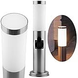LUMILED Säulenlampe 230V 45 cm Höhe Wegeleuchte mit Steckdose 220-240V Silber Pfostenlicht Standleuchte Außenlampe aus Edelstahl E27 Fassung für Leuchtmittel Modern Stil; Ideal für Outdoor Garten Weg