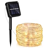 Sonnewelt Solar Lichterkette Aussen 10M 100LED, Lichtschlauch Außen Innen 8 Modi Lichtschlauch für Weihnachten, Party. Wasserdicht Außenlichterkette- Warmweiß