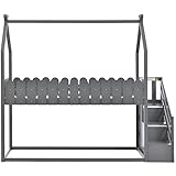 XPSSJMU Kinderbett Hausbett Mit 3 Treppe Mit 2 Schubladen Mit Zaun Etagenbett (Weiss),Grau